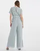 Sage Jumpsuits Lace Mothers Pant Suits With Short Sleeves Bateau Neck Pantsuits For Wedding Chiffon Plus Size Groom Mother Outfit