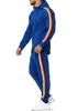 Otoño de los hombres de moda a rayas de manga larga HoodiesPants conjuntos masculinos con cremallera chándal Sport Suit Men's Gyms Set Casual Sportswear Suit 201128