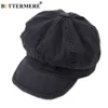 BUTTERMERE Newsboy Cap Denim Hats For Women Green Female Beret British Style Painter Spring Summer Brand New Octagonal Cap 201013