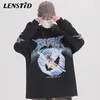 Lenstid Men Hip Hop Streetwear Angel Print T Shirt Harajuku Oversize Tshirts Långärmad Mode Stor T-shirt Bomull Tops Tees 220318