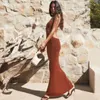 Casual Dresses Spaghetti Strap Sexig rygglös maxi ärmlös Women Party Club Elegant Hollow Dress Sundress