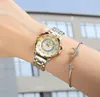 Moda Panie Zegarki Złoty Zegarek Pave Damskie Pave Bling Crystal Rhinestone Ladys Ruch Kwarcowy Kobiety Kirsite Alloy Gold Wristwatches Girls Bransoletka