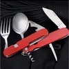 Multifunctional Folding Knife Dinnerware Sets Portable Combination Folding Cutlery Keychain Pendant Outdoor Camping Tools 5 Colors