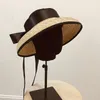 Frauen Floppy Sonnenhut mit Schleife Langes schwarzes Band Leeres Top Visier Strohhut Dame Sommer Breite Krempe Strandkappe Chapeau Femme ete5905702