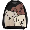 Sweater Oversized Estilo Coreano Homens Harajuku Cute Dos Desenhos Animados Padrão De Cão Impressão de Roupas Masculinas Inverno Quente Halloween Knit Pullover 211221