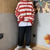EWQ / Men Striped Casual Knitted Sweater Men's Korean Collage Autumn Pullover Tops Male O-Neck Oversize Sweater Fashions 9Y0027