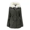 Vrouwen katoen gewatteerde jas grote maat hooded afneembare winter warm plus fleece rits pocket jack op kraag overcoat1