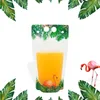 500ML Flamingo نمط الفاكهة البلاستيكية مشروب حقيبة التعبئة والتغليف لشراء عصير عصير الحليب القهوة، مع مقبض وفتحات لسترو WB3406