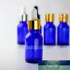 Groothandel 15 ml tube druppelaar glazen fles kobalt blauw essentiële olie-injectieflacon met zilver goud zwarte deksels