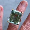 Sea Blue Topaz Stone Princess Diamond Ring Engagement Sapphire Ring 14K Gold Anillos för kvinnor Bizuteria Jade Diamond Smycken 201006