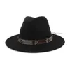 Vintage Classic Wide Brim Wool Felt Fedora Men Woman Panama Hat Leisure Jazz Formal Hat Chapeau Trilby Leather bands Hats