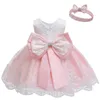 Niemowlę Vestidos Baby Girl Ubrania Baby Sukienka Koronki Bowknot Girl Sukienka Bez Rękawów Dress na urodziny Toddler Kostium 3-24 miesięcy LJ200827