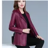 Casaco de couro falso Outono Mulheres Preto Vinho Vermelho XL-6XL Plus Size Korean Temperament Jacket Manga Longa Moda Curta Jack307 201226