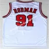 Best Homme Sports Shirts Broderie 1 # Derrick Rose Short Red The Worm 91 # Dennis Rodman Rouge Blanc Blanc 33 # Scottie Pippen Jersey cousu