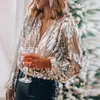 Women's Blouses & Shirts Polyester Fancy Elegant Female Glitter Spring Blouse Silver Color Washable For Shopping