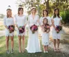 Elegant V Neck Country Style White Full Lace Sheath Bridesmaid Dress Long Sleeves Knee Length Wedding Party Dresses Maid of Honor Gowns