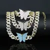 Gold Metal Color Micro Pave Blue Pink White CZ Butterfly Urok Miami Kubański Łańcuch Choker Naszyjnik Dla Kobiet 2021 Nowa Biżuteria