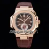 3KF 5980 CH28-520C Automatic Chronograph Mens Watch Rose Gold Brown Texture Dial Stick Markers Brown Leather Super Edition New Puretime PTPP H8