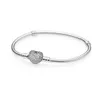 Großhandel Romantisch 100% 925 Sterling Armband Silber Momente Pave Heart Clasp-Schlangenkette Armband Passt für europäische Armbänder Charms und Perlen