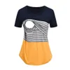 Lonsant Gebelik Üstleri Çizgili Patchwork Hemşirelik T-Shirt Üst Emzirme Hamile Giysileri Yeni 2020 LJ201123