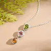 Lotus Fun Natural Tourmaline Zircon Geometric Long Gemstones Halsband Real 925 Sterling Silver Fine Smycken Halsband för kvinnor Q0531