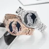 Neue 3D Cheetah Voller Diamanten Stahlband Armbanduhr Frauen Quarzuhr dame Top Marke Luxus Uhren Weibliche Wasserdichte Uhr T200420