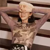 Cheynart z długim rękawem Meth Top Kobiety Turtleneck Odwiedzają List Drukowane Tshirt Przezroczyste Top Fioletowe Graficzne Koszulki Moda 201125