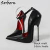 Sorbern Siyah Matt Itlay Stil Kadın Elbise Ayakkabı Uzun Sivri Toes Stilettos Çelik Yüksek Topuklu 14 cm 16 cm Hakiki Deri Gece Kulübü Parti Topuk