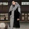 Casaco de pele sintética de vison masculino inverno quente e longo gabardina europeu e americano casual jaqueta tamanho grande