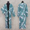 Göl Mavi Çin Tarzı Yan Bölünmüş Uzun Kimono Hırka Pamuk Tunik Kadın Artı Boyutu Beachwear Giysileri Tops Bluz LJ200811