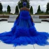 Royal Blue Overlay Prom Dresse för Kvinnor Maternity Klänningar För Foto Shoot Baby Shows Front Split Plus Size Evening Gown Tulle Robes