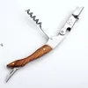 Stainless Steel Corkscrew Wine Key Beer Bottle Opener Foil Cutter Wood Handle Openers Waiter's Wine Knife Corkscrews Sommelier BBF14096