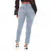 Damen Loch Elastizität Jeans Mode Trend Bördeln Mittlere Taille Denim Hosen Designer Weibliche Herbst Neue Gewaschen Casual Skinny Zerrissene Jeans