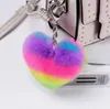 Snelle Verzending Mode Splicing Hart Bal Pom Pom Sleutelhanger Pluizige Faux Konijnenbont Pompom Sleutelhanger Vrouwen Bag Charms Trinket kerst Sleutelhanger