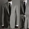 패션 Houndstooth 웨딩 턱시도 남자 정장 맞춤 제작 자켓 Glen Plaid Two Button Tuxedos Peaked Lapel Blazer 비즈니스 캐주얼 코트