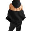 CHICEVER Black Women's Sweatshirts Hooded Long Sleeve Zipper Backless Off Shoulder Sweatshirt Spring Fashion Clothes 200928