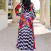 2020 Stripe Print Chiffon Long Prom Dress With Sashes Women African Contrast Color Long Sleeve Deep V Evening Party homecoming