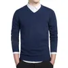 V 넥 니트 스웨터 가을 패션 캐주얼 남자 스웨터 풀오버 슬림 피트 코튼 솔리드 남성 풀 오버 플러스 사이즈 M-3XL 201117
