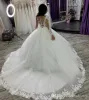 2022 vestidos de noiva lindos vestido de bola de noiva de mangas compridas Apliques de renda de renda Top cetim colher pescoço tule dubai personalizado feito plus size vestido de novia 403 403