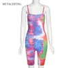 Femmes Sexy Summer Tie Dye Combinaisons sans manches Skinny 2020 Crop Top Body Shorts 1pc Barboteuses Sports Fitness Tenues T200704