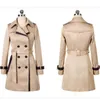 Cortavientos Moda Mujeres Thin Trench Coat Turndown Collar Doble Breasted Patchwork Largo Trench Coat Slim Plus Tamaño 201030