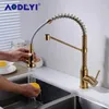 주방 수도꼭지 Aodeyi Double Mode Brass Spring Faucet Sink Mixer Tap Swivel Spout 및 Cold Water Torneira Brushed Gold 13-036g1
