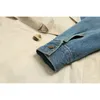 EAM 20120 Spring Autumn Long Sleeve Khaki Hit Color Denim Stitcing Sashes Windbreaker Women Fashion JH638 201030