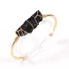 JLN Gemstone Wire Wrapped Bangle Irregular Raw Mineral Crystal Stone Gold Plated Cuff Open Bangle For Women Girl Gift