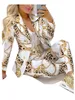 女性のツーピースパンツ 2021 ファムフォーマルジャケットズボンオフィスレディ衣装秋の女性のピースセットチェーンプリントブレザーコートスーツセット