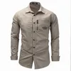 Men Button Down Outdoor Shirts Regular Fit Long Sleeve Flannel Casual Men's Cotton Shirt Jacket Coat Mens Army Green Tops Size 3XL FM117