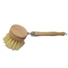 Kitchen Cleaning Brush Bamboo Long Handle Sisal Wash Pot Dishes Brush Can Replace Brush Head 23cm ZZC3770