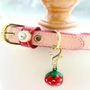 Dog Collar Leash Pet Accessories Cattlehide Real Leather Lychee Texture Cowhide Pink+Red Cowskin Rhinestone Buckle Calfskin New