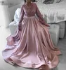 Rose col en v manches longues robes formelles femmes élégant corsage à paillettes jupe en satin une ligne grande taille robes de soirée Robe de soirée Dubaï