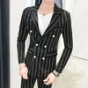 collectie casual pakken Mens FASHION Gestreepte pakken Slim fit Tuxedos Groen pak voor bruiloft Costme Homme Terno Aziatische Maat 201106